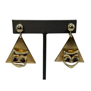 Alice Vintage Earrings Comedy & Tragedy Drama Theatre Masks Gold Tone Screw Back